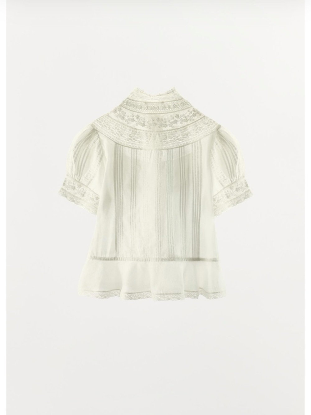 ZARA NWT Embroidered Lace Pleated Blouse Top - Picture 5 of 6